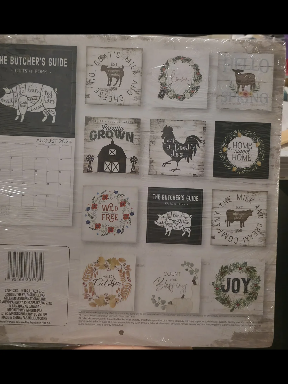 Locally Grown 2024 Wall Calendar - Rustic White and Black